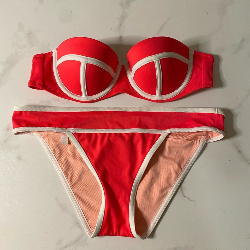 VICTORIA's SECRET Two Piece Bikini Top Bottom Colorblock Swimsuit Medium 32C